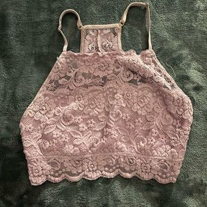 Floral pink bralette halter top with open back